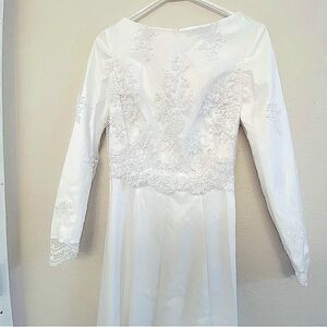 White lace Long Sleeve wedding elopement modest Courthouse LDS Temple dress S